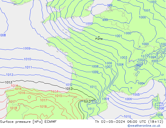 Presión superficial ECMWF jue 02.05.2024 06 UTC