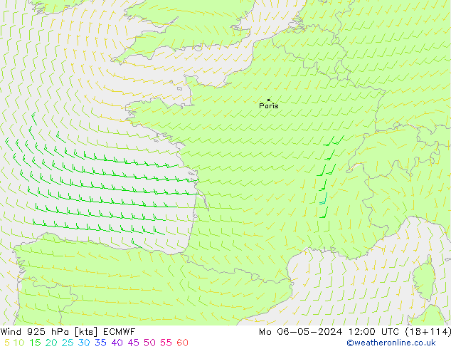 wiatr 925 hPa ECMWF pon. 06.05.2024 12 UTC