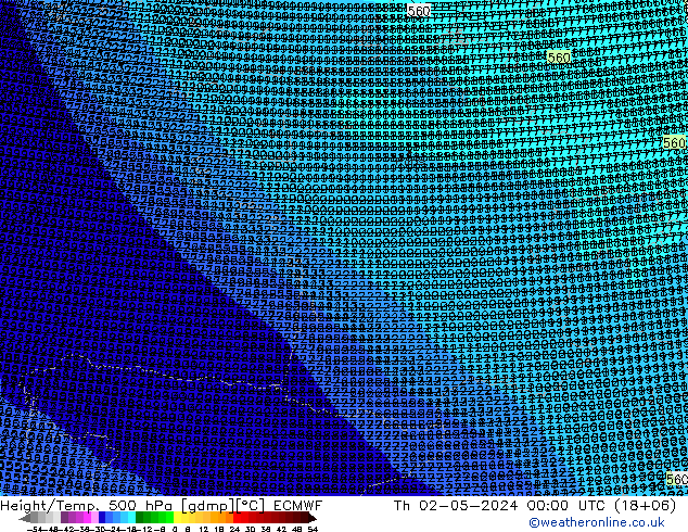 Height/Temp. 500 hPa ECMWF Th 02.05.2024 00 UTC