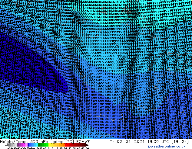 Height/Temp. 500 hPa ECMWF czw. 02.05.2024 18 UTC