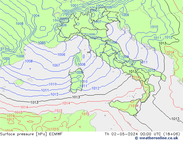 Atmosférický tlak ECMWF Čt 02.05.2024 00 UTC