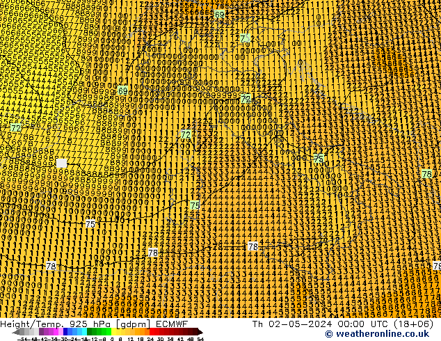 Height/Temp. 925 hPa ECMWF Qui 02.05.2024 00 UTC