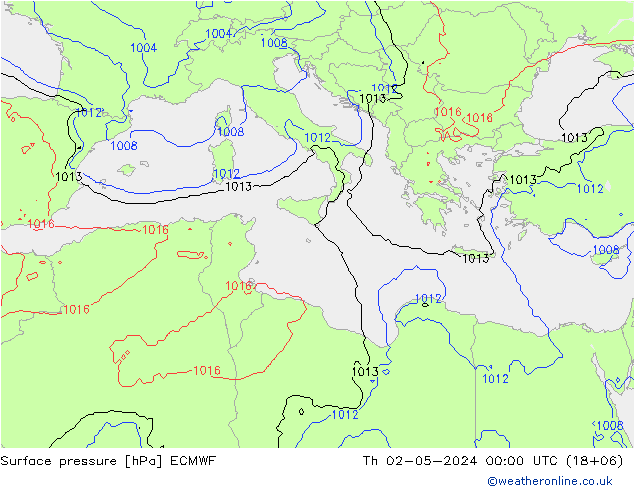 Surface pressure ECMWF Th 02.05.2024 00 UTC