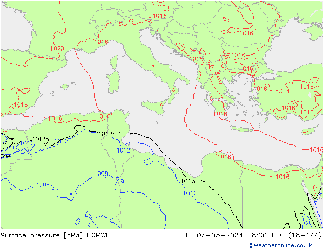 Surface pressure ECMWF Tu 07.05.2024 18 UTC