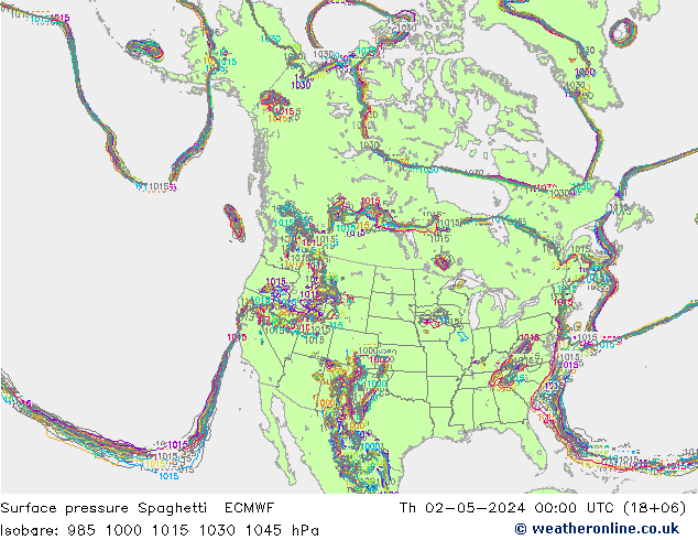 Pressione al suolo Spaghetti ECMWF gio 02.05.2024 00 UTC