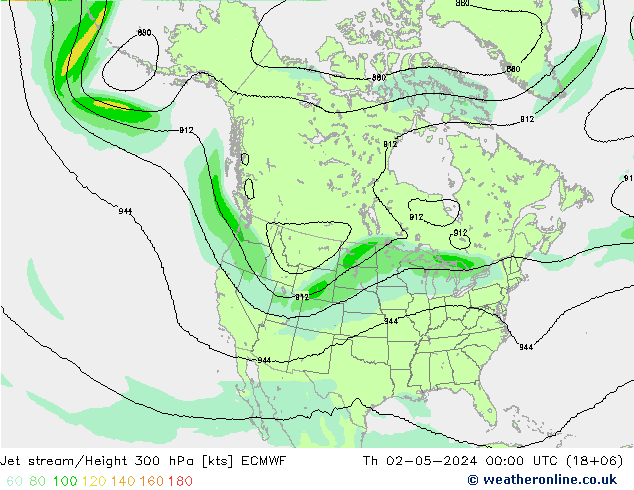 Jet stream/Height 300 hPa ECMWF Th 02.05.2024 00 UTC