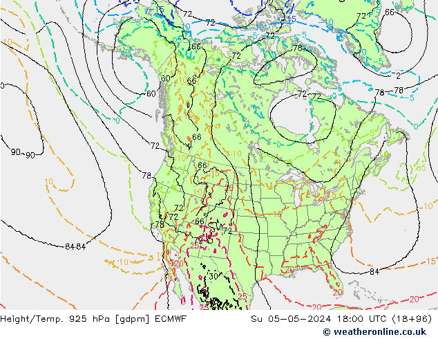 Height/Temp. 925 hPa ECMWF So 05.05.2024 18 UTC