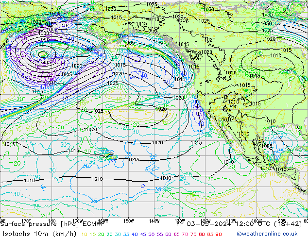 Isotachs (kph) ECMWF Pá 03.05.2024 12 UTC