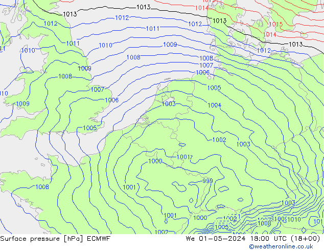 Pressione al suolo ECMWF mer 01.05.2024 18 UTC