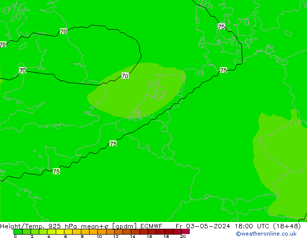 Hoogte/Temp. 925 hPa ECMWF vr 03.05.2024 18 UTC