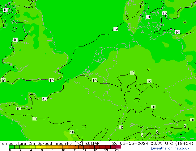 Temperaturkarte Spread ECMWF So 05.05.2024 06 UTC