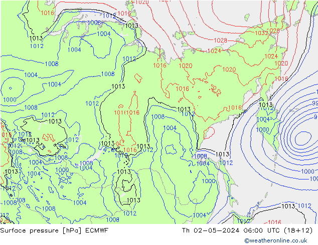 Atmosférický tlak ECMWF Čt 02.05.2024 06 UTC