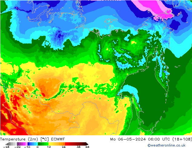 mapa temperatury (2m) ECMWF pon. 06.05.2024 06 UTC