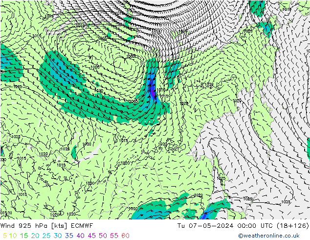 Wind 925 hPa ECMWF Tu 07.05.2024 00 UTC