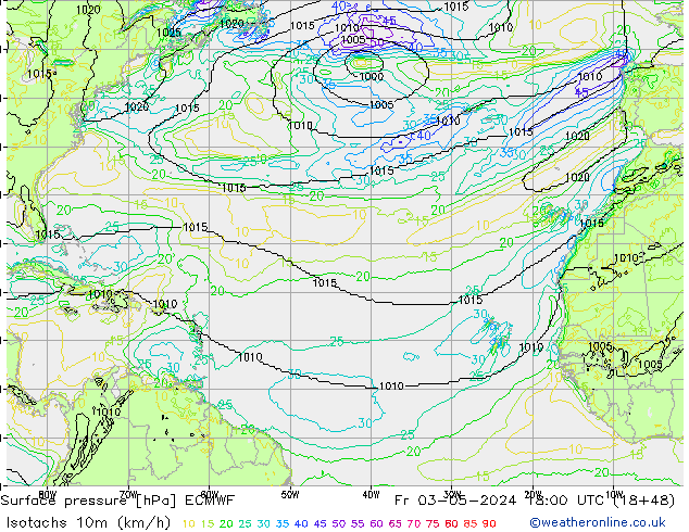 Isotachs (kph) ECMWF Fr 03.05.2024 18 UTC