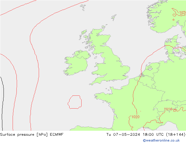 Atmosférický tlak ECMWF Út 07.05.2024 18 UTC