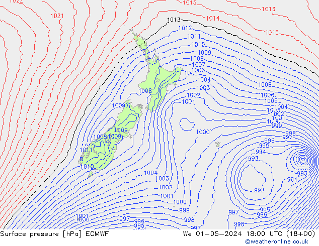 Luchtdruk (Grond) ECMWF wo 01.05.2024 18 UTC