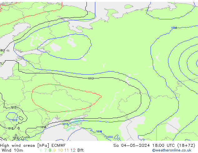 High wind areas ECMWF сб 04.05.2024 18 UTC