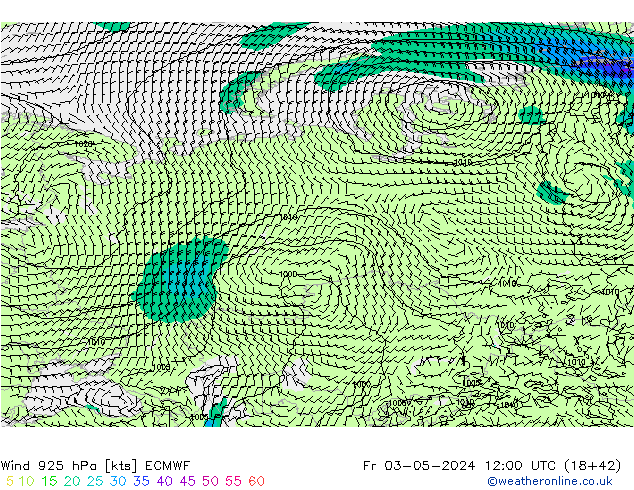 Rüzgar 925 hPa ECMWF Cu 03.05.2024 12 UTC