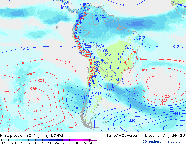 Precipitazione (6h) ECMWF mar 07.05.2024 00 UTC