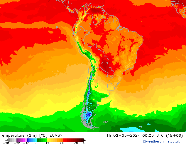 Temperatuurkaart (2m) ECMWF do 02.05.2024 00 UTC