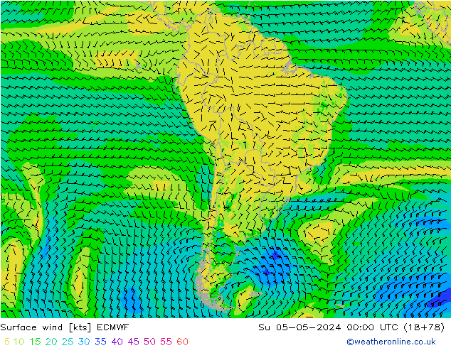 Surface wind ECMWF Su 05.05.2024 00 UTC