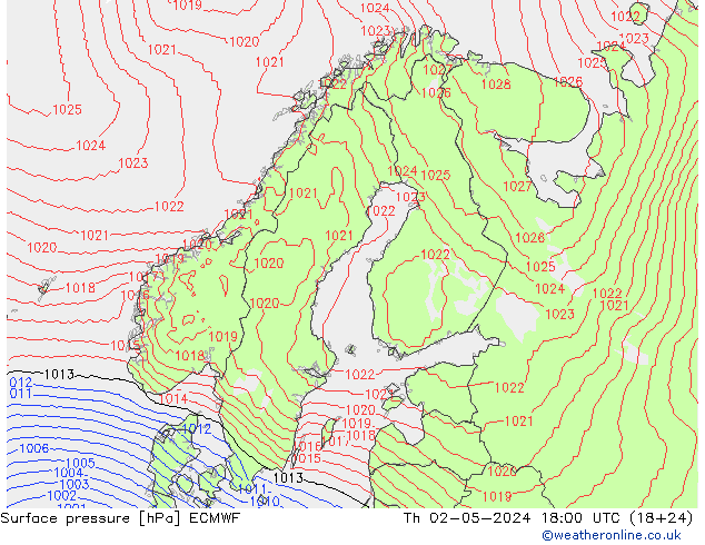 pressão do solo ECMWF Qui 02.05.2024 18 UTC