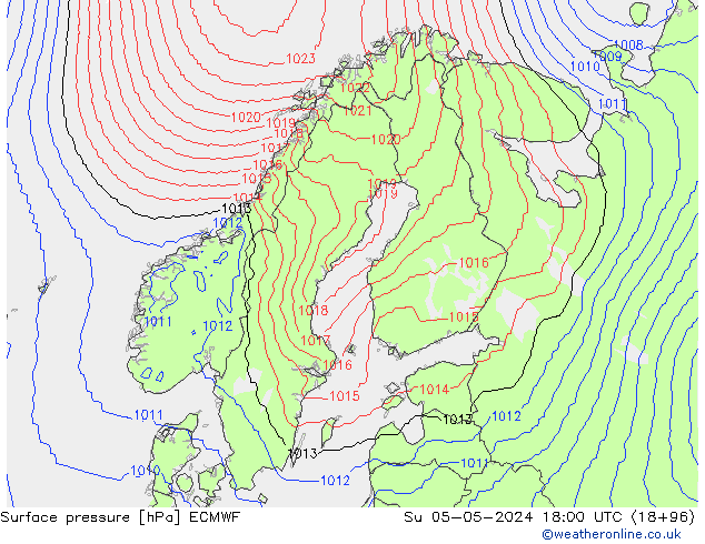 pressão do solo ECMWF Dom 05.05.2024 18 UTC