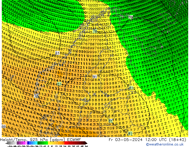 Geop./Temp. 925 hPa ECMWF vie 03.05.2024 12 UTC