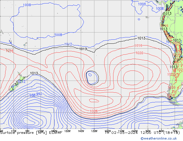 Presión superficial ECMWF jue 02.05.2024 12 UTC