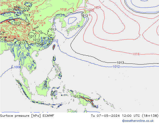 Surface pressure ECMWF Tu 07.05.2024 12 UTC