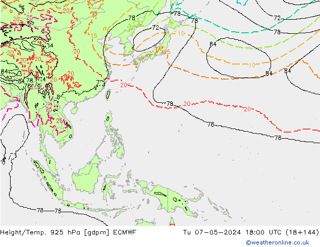 Height/Temp. 925 hPa ECMWF Tu 07.05.2024 18 UTC