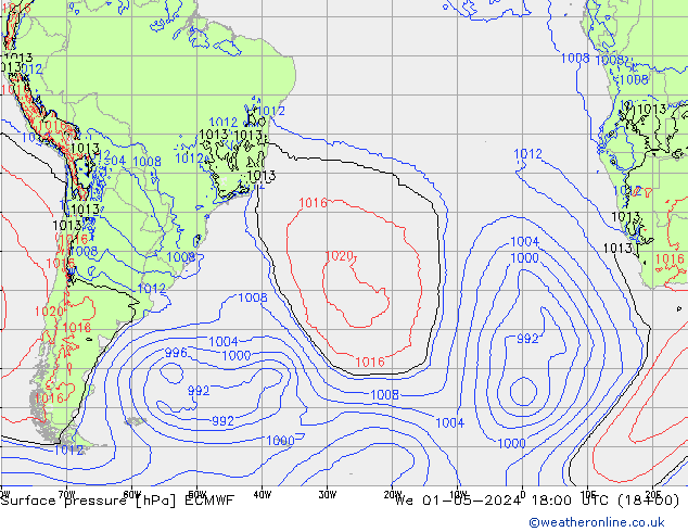 Pressione al suolo ECMWF mer 01.05.2024 18 UTC