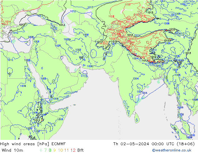 High wind areas ECMWF 星期四 02.05.2024 00 UTC