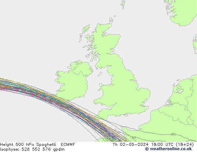 Géop. 500 hPa Spaghetti ECMWF jeu 02.05.2024 18 UTC