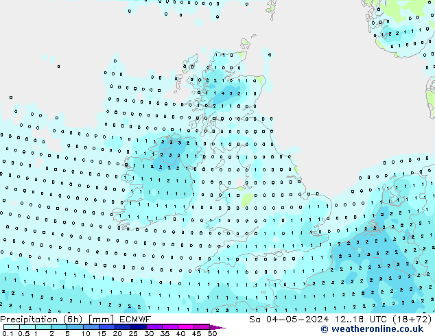 Precipitación (6h) ECMWF sáb 04.05.2024 18 UTC