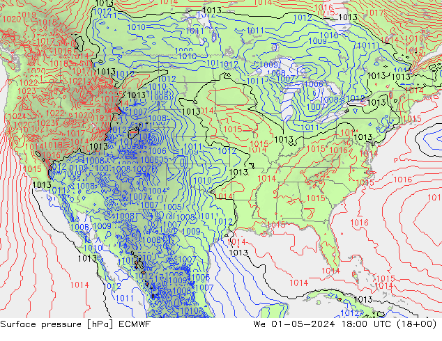 Surface pressure ECMWF We 01.05.2024 18 UTC