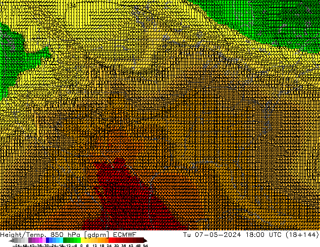 Géop./Temp. 850 hPa ECMWF mar 07.05.2024 18 UTC