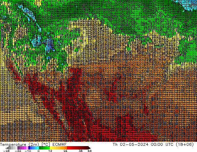température (2m) ECMWF jeu 02.05.2024 00 UTC