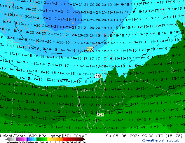 Height/Temp. 500 hPa ECMWF Su 05.05.2024 00 UTC