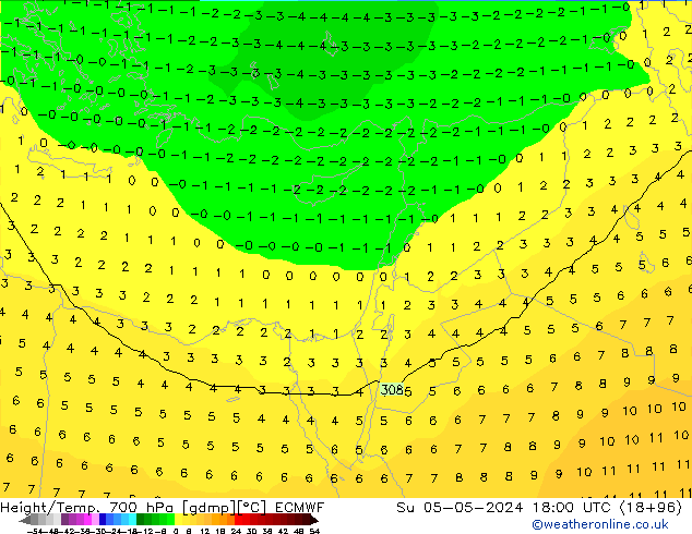 Height/Temp. 700 hPa ECMWF  05.05.2024 18 UTC