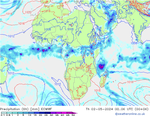 Precipitation (6h) ECMWF Čt 02.05.2024 06 UTC