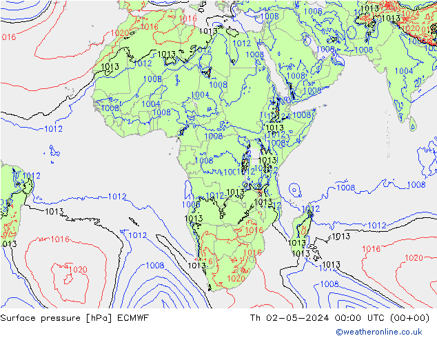 Atmosférický tlak ECMWF Čt 02.05.2024 00 UTC