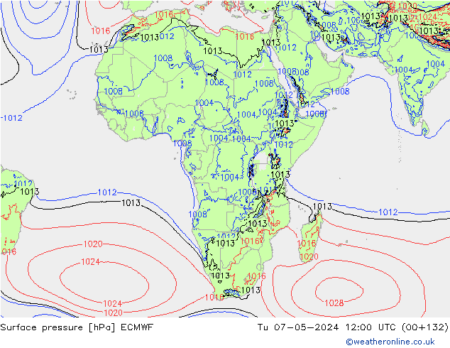 pressão do solo ECMWF Ter 07.05.2024 12 UTC