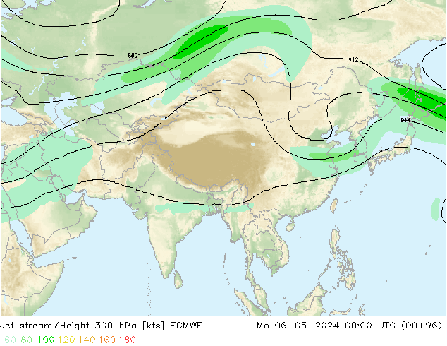 Jet stream/Height 300 hPa ECMWF Po 06.05.2024 00 UTC