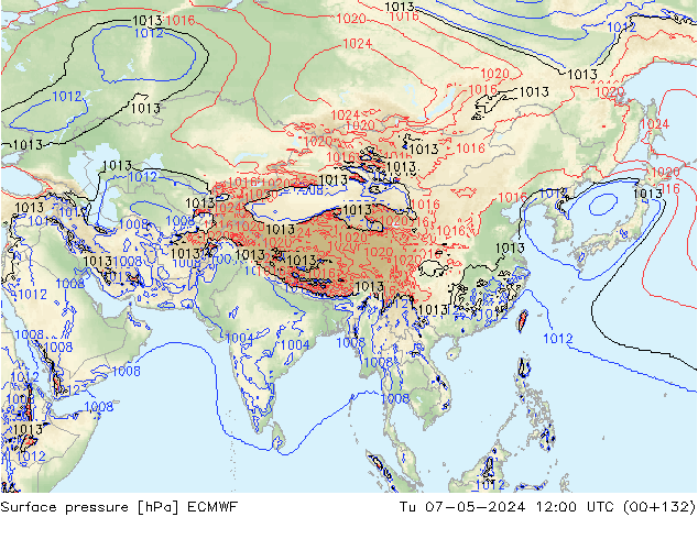 Surface pressure ECMWF Tu 07.05.2024 12 UTC