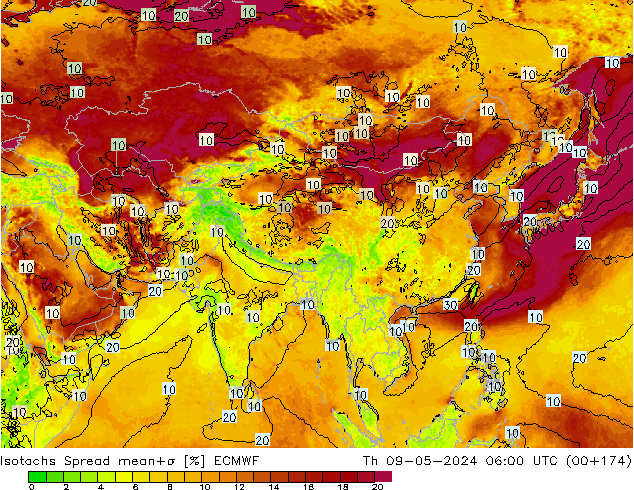 Isotachs Spread ECMWF чт 09.05.2024 06 UTC