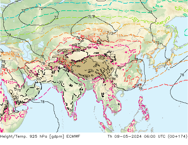 Height/Temp. 925 hPa ECMWF Qui 09.05.2024 06 UTC