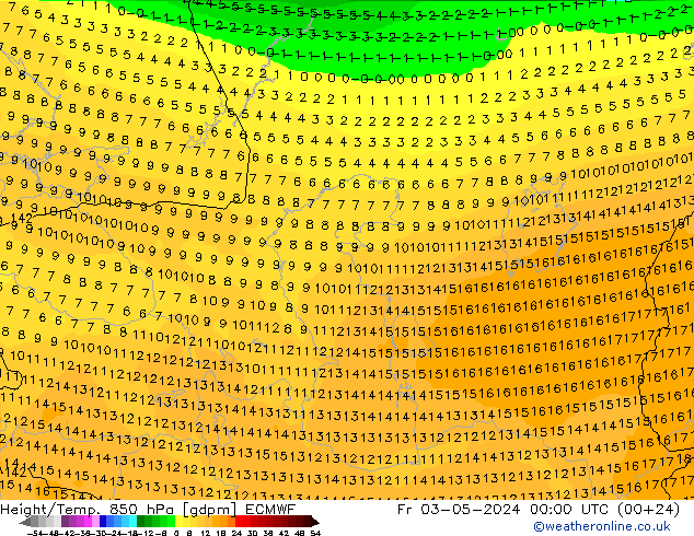 Height/Temp. 850 hPa ECMWF Fr 03.05.2024 00 UTC