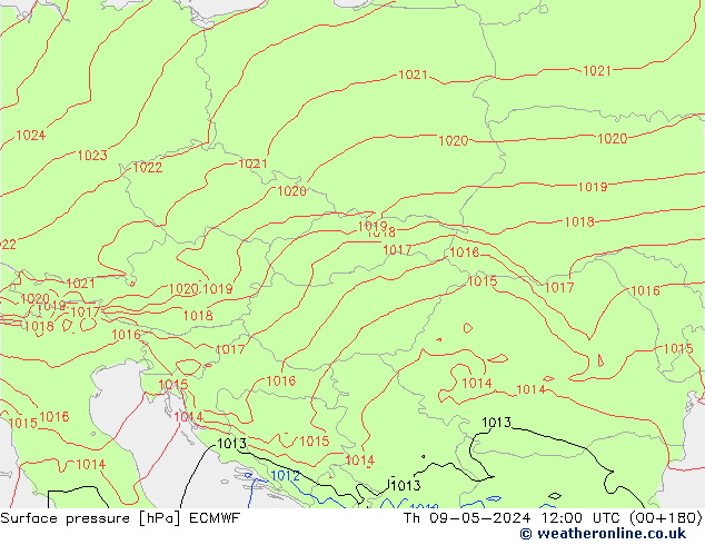 Surface pressure ECMWF Th 09.05.2024 12 UTC